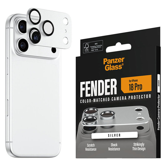 Протектор за обектив на задна камера Fender за iPhone 18 Pro, Сребърен, PanzerGlass