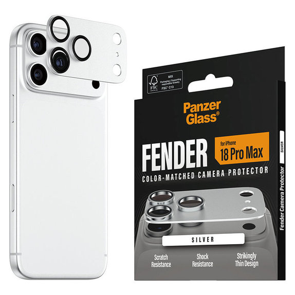 Протектор за обектив на задна камера Fender за iPhone 18 Pro Max, Сребърен, PanzerGlass