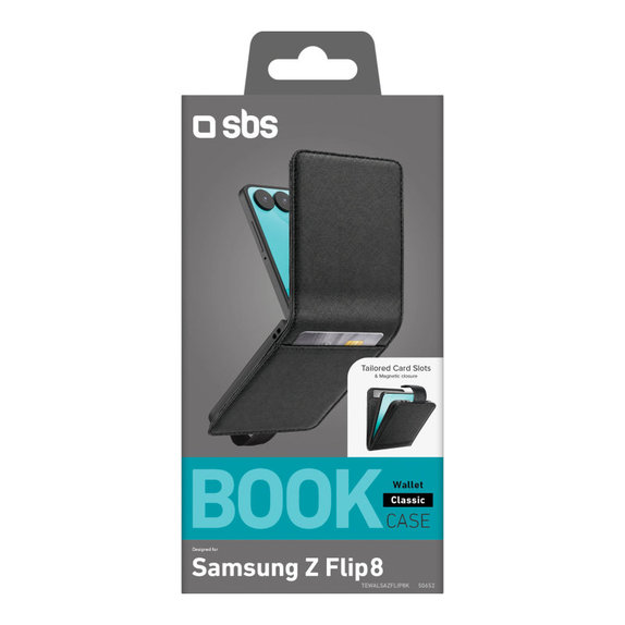 Калъф Wallet Stand за Samsung Galaxy Z Flip8, Черно, SBS