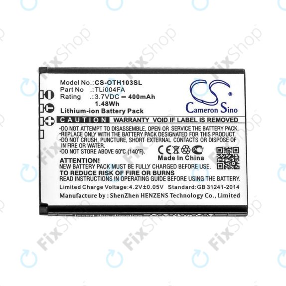 Батерия за Alcatel OneTouch 1013, 1035D, 1046D, 400mAh, Li-Ion, 3.7V, TLi004FA, HQ