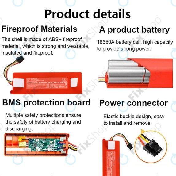 Батерия за Xiaomi Roborock E-series, Q-series, S-series, BRR-2P4S-5200, Li-Ion 14.4V, 5200mAh, HQ