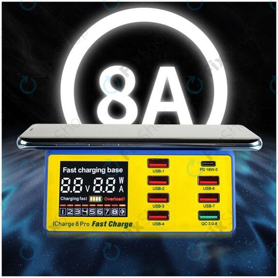 USB зарядна станция с USB-C, USB 3.0 и безжично зарядно устройство, Mechanic iCharge 8 Pro