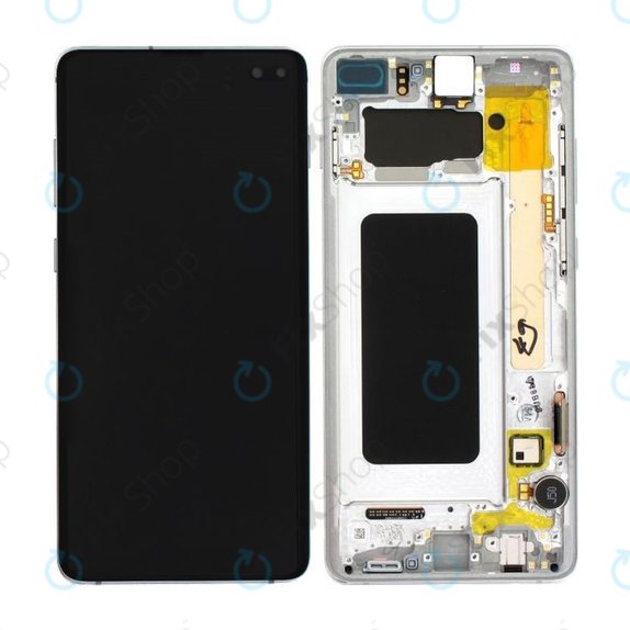 дисплей за Samsung S10 Plus G975F, GH82-18849B, GH82-18834G, GH82-18849G, GH82-18834B, Тъчскрийн и рамка, Prism White, Genuine Service Pack