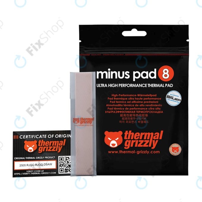 Термопроводима подложка 120x20x1,5mm, Thermal Grizzly Minus Pad 8, 1бр.