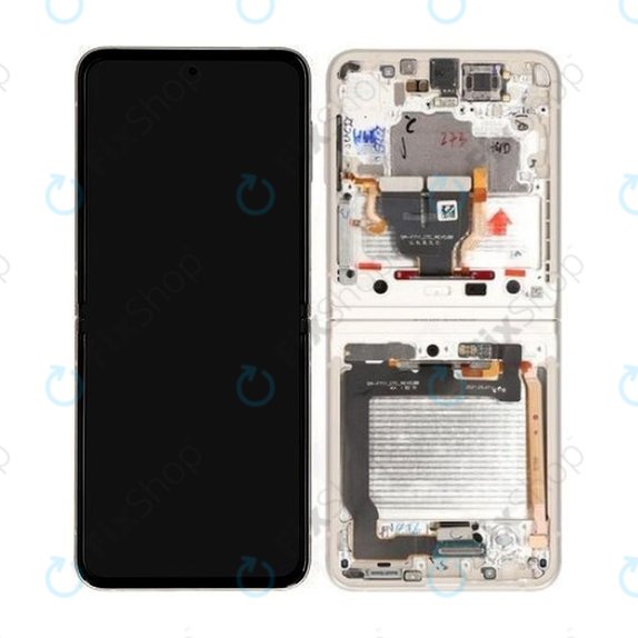 дисплей за Samsung Z Flip 3 F711B, Тъчскрийн и рамка, GH82-27243B, GH82-27244B, Cream, Genuine Service Pack