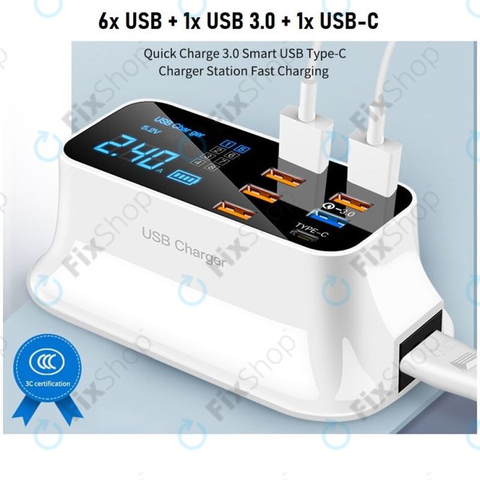 USB зарядна станция с USB 3.0 и USB-C, Asometech Model E