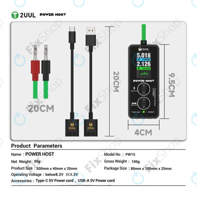 Дигитален USB-C тестер за напрежение и ток (Power Host), 2UUL PW15