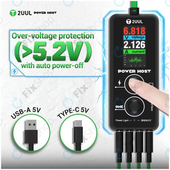 Дигитален USB-C тестер за напрежение и ток (Power Host), 2UUL PW15
