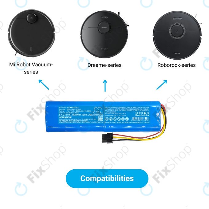 Батерия за Xiaomi Roborock S-series, T-series, Q-series, BRR-2P4S-6800, Li-Ion 14.4V 6800mAh, HQ