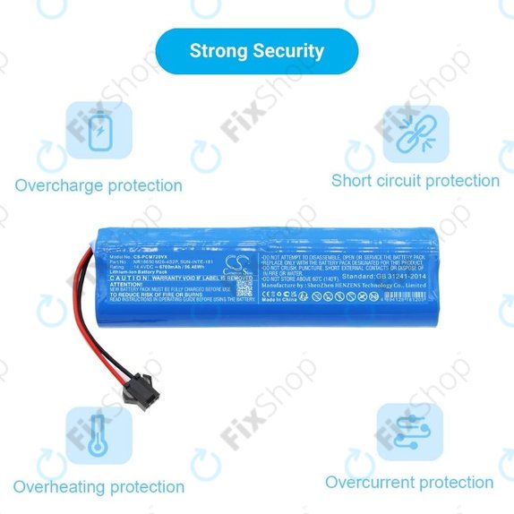 Батерия за Xiaomi EVA, EVE Plus, Viomi S9, Lenovo T1 Pro, Lydsto R1, R1 Pro, S1, S1 Pro, NR18650 M26-4S2P, SUN-INTE-181, H18650CH-4S2P, Li-Ion 14.4V 6700mAh, HQ