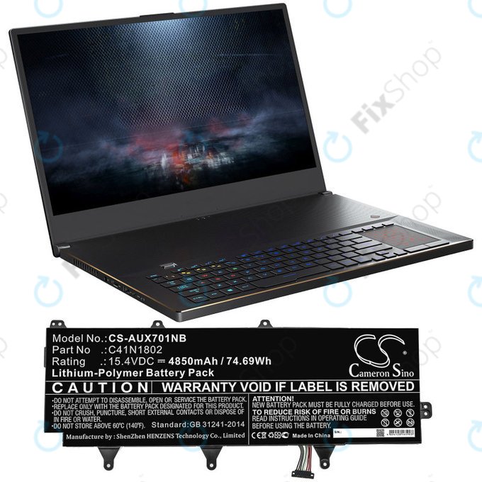 Батерия за Asus Zephyrus Gx701, Rog Zephyrus S Gx701, Rog Gx701, 4850mAh, Li-Pol, 15.4V, C41N1802, HQ