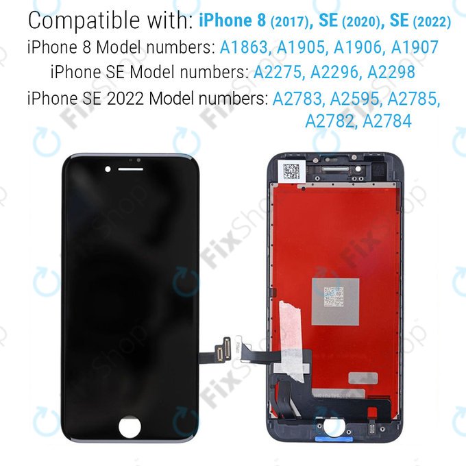 Дисплей за iPhone 8, SE (2020), SE (2022), White, Тъчскрийн с рамка