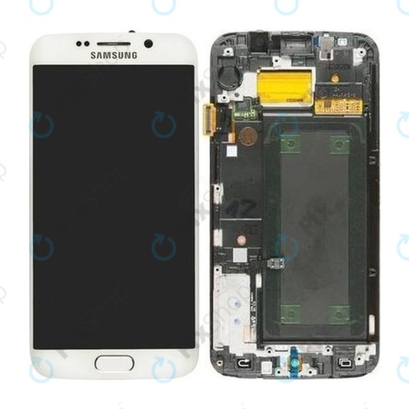 дисплей за Samsung S6 Edge G925F, Тъчскрийн и рамка, White Pearl, GH97-17162B, GH97-17317B, GH97-17334B, Genuine Service Pack