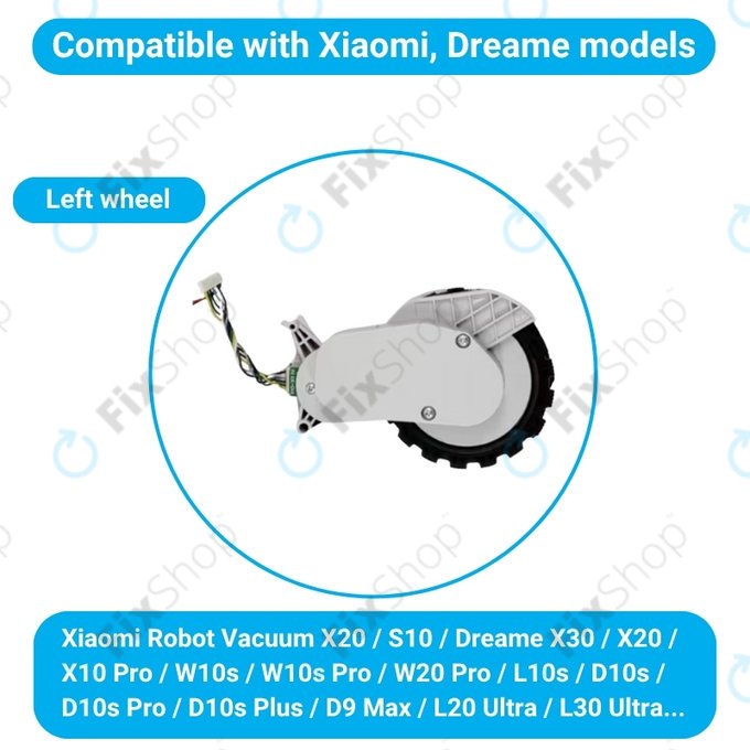 Колело с мотор ляво за Xiaomi Robot Vacuum X20, S10, Dreame X30, X20, X10 Pro, White, Бял