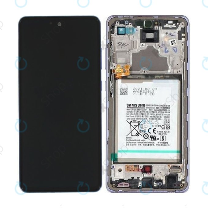 Дисплей с тъчскрийн, рамка и батерия за Samsung A72 A725F, A726B, GH82-25541C, GH82-25542C, Awesome Violet, Genuine Service Pack