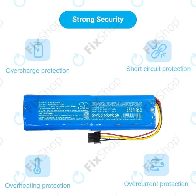 Батерия за Xiaomi Roborock S-series, T-series, Q-series, BRR-2P4S-6800, Li-Ion 14.4V 6800mAh, HQ