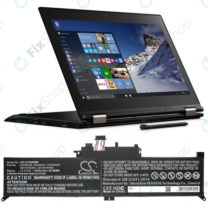 Батерия за Lenovo ThinkPad Yoga 260, 2900mAh, Li-Ion, 15.2V, 00HW026, HQ