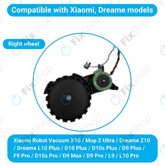 Колело с мотор дясно за Xiaomi Robot Vacuum X10, Dreame Z10 Pro, L10 Plus, D10 Plus, Black, Черен