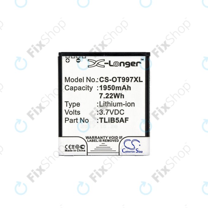Батерия за Alcatel One Touch 997, X Pop, TCL S710, S800, 1950mAh, Li-Ion, 3.7V, TLiB5AF, HQ
