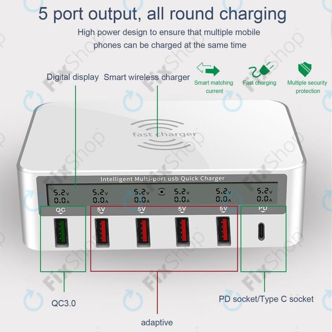 Сервизна зарядна станция WLX-818F, USB 3.0, USB-C