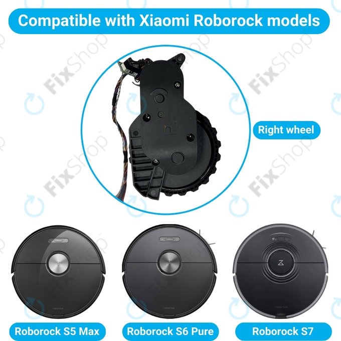Колело с мотор за Xiaomi Roborock S5 Max, S6 Pure, S7, десен, Right, черен, Black