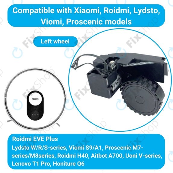 Колело с мотор за Roidmi EVE Plus, ляв, Left, черен, Black