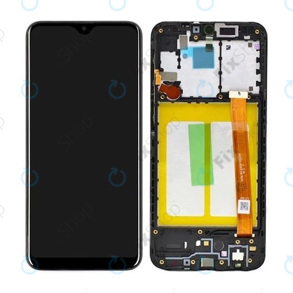 дисплей за Samsung A20e A202F, Тъчскрийн и рамка, GH82-20229A, GH82-20186A, черен, Black, Genuine Service Pack