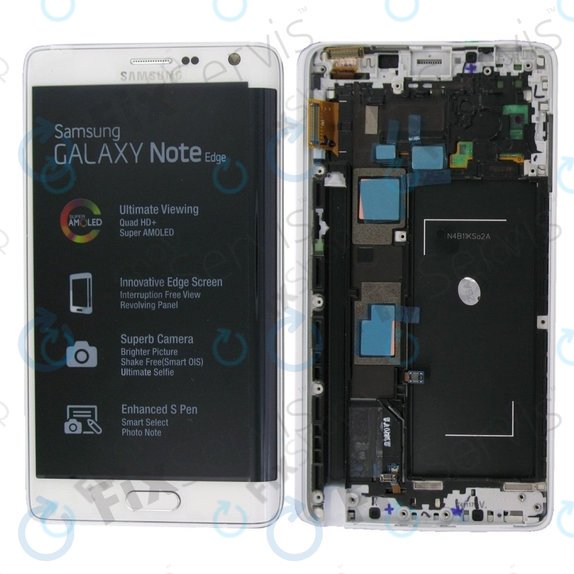 дисплей за Samsung Note Edge N915FY, Тъчскрийн и рамка, бял, White, GH97-16636B, Genuine Service Pack