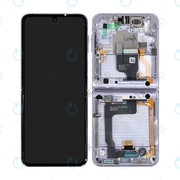 дисплей за Samsung Z Flip 4 F721B, Тъчскрийн и рамка, GH82-29440B, GH82-30239B, GH82-29441B, GH82-30238B, Bora Purple, Genuine Service Pack