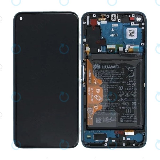 дисплей за Huawei Honor 20 Pro, Тъчскрийн и рамка с батерия, 02352VKL, Phantom Blue, Genuine Service Pack