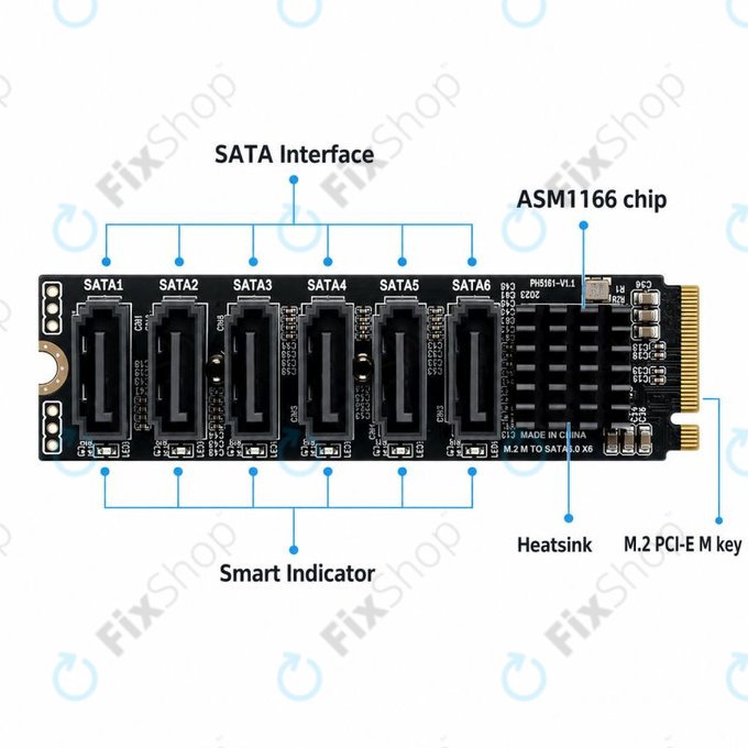 Разширителна карта M.2 PCIe, 6 SATA III порта