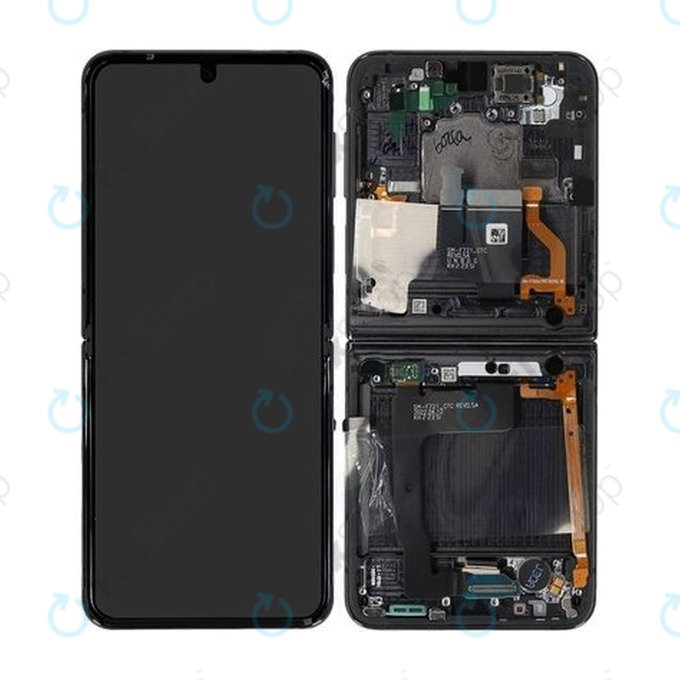 дисплей за Samsung Z Flip 4 F721B, Тъчскрийн и рамка, GH82-29440A, GH82-30238A, GH82-30239A, GH82-29441A, Graphite, Genuine Service Pack