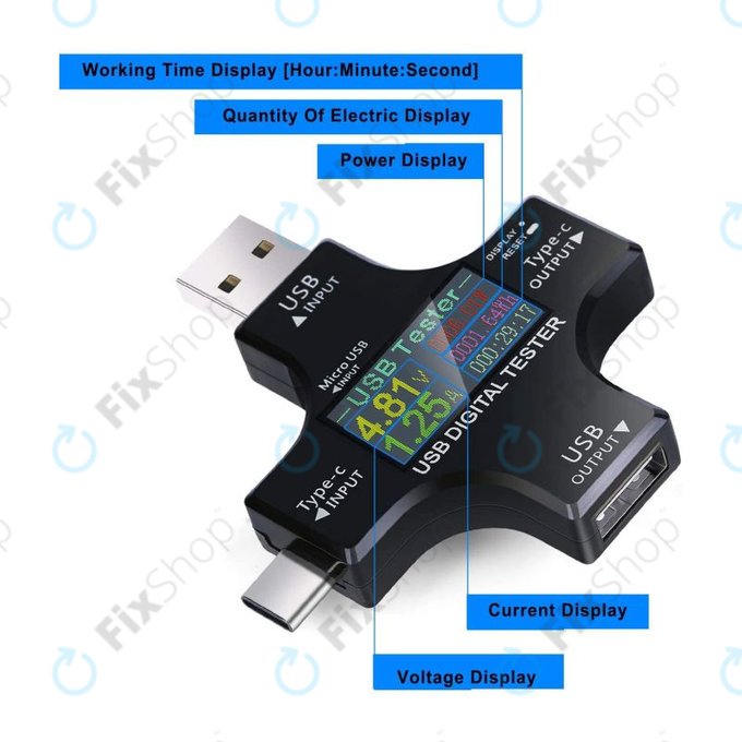 USB дигитален тестер 2в1 (с USB-C и USB 3.0), Eversame