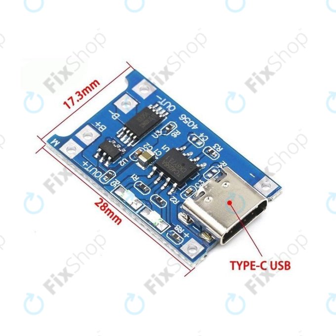 Модул за зареждане TP4056 за Li-ion батерия 18650, USB-C, 1 A