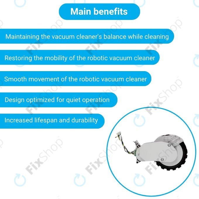 Колело с мотор ляво за Xiaomi Robot Vacuum X20, S10, Dreame X30, X20, X10 Pro, White, Бял