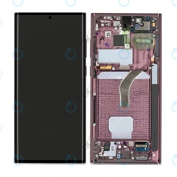 дисплей за Samsung S22 Ultra S908B, Тъчскрийн и рамка, GH82-27488B, GH82-27489B, Burgundy, Genuine Service Pack