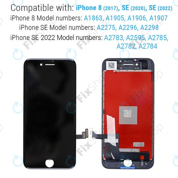 Дисплей за iPhone 8, SE (2020), SE (2022), White, Тъчскрийн с рамка, Refurbished