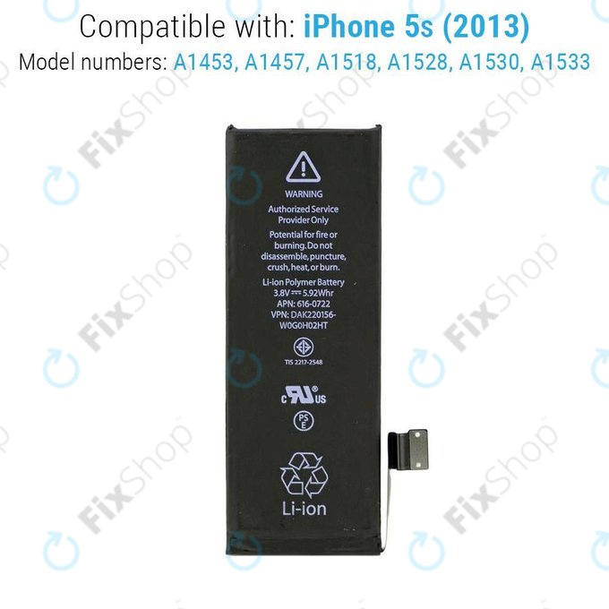 Батерия за iPhone 5S, 1560mAh, FixPremium