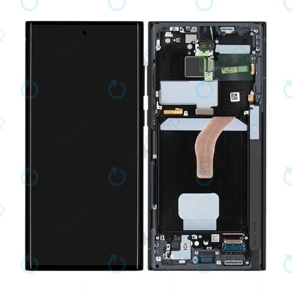дисплей за Samsung S22 Ultra S908B, Тъчскрийн и рамка, GH82-27488E, GH82-27489E, Graphite, Genuine Service Pack