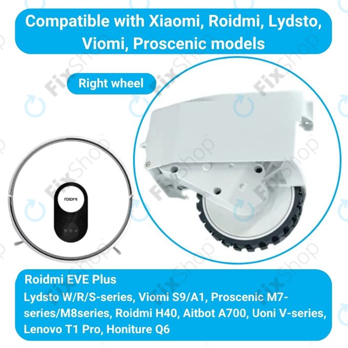 Колело с мотор за Xiaomi Viomi S9, десен, Right, бял, White