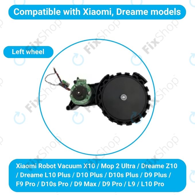 Колело с мотор ляво за Xiaomi Robot Vacuum X10, Dreame Z10 Pro, L10 Plus, D10 Plus, Black, Черен