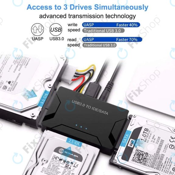 USB 3.0 към SATA / IDE адаптер за 2.5" и 3.5" HDD/SSD и оптични устройства