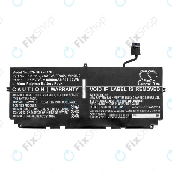 Батерия за Dell XPS 13 9300, 9380, 9310, 6500mAh, Li-Pol, 7.6V, 2XXFW, HQ