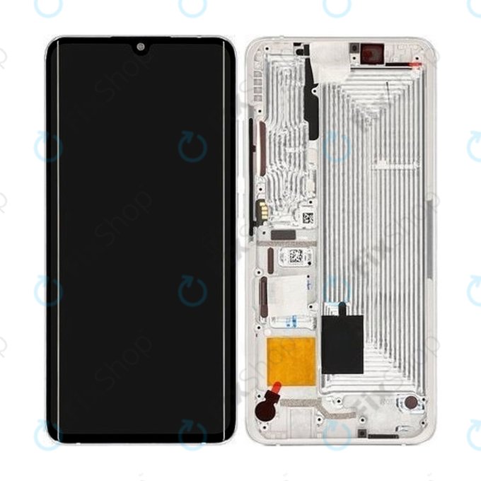 дисплей за Xiaomi Mi Note 10, Mi Note 10 Pro, Тъчскрийн и рамка, 56000200F400, Glacier White, Genuine Service Pack