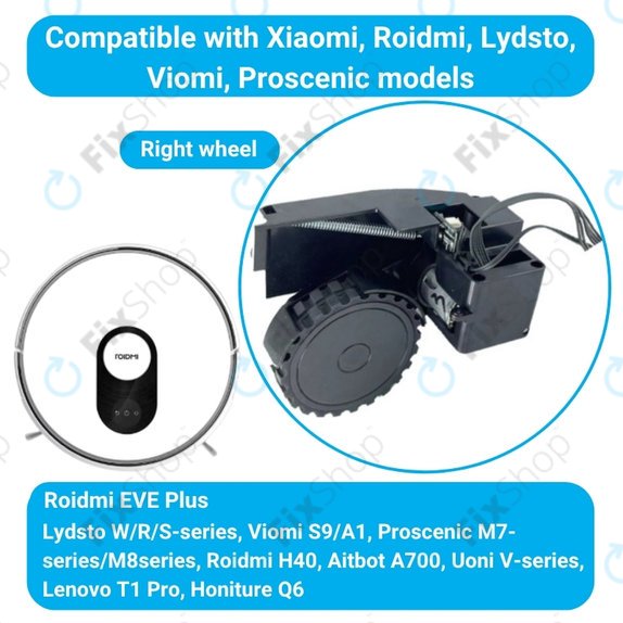 Колело с мотор за Roidmi EVE Plus, десен, Right, черен, Black