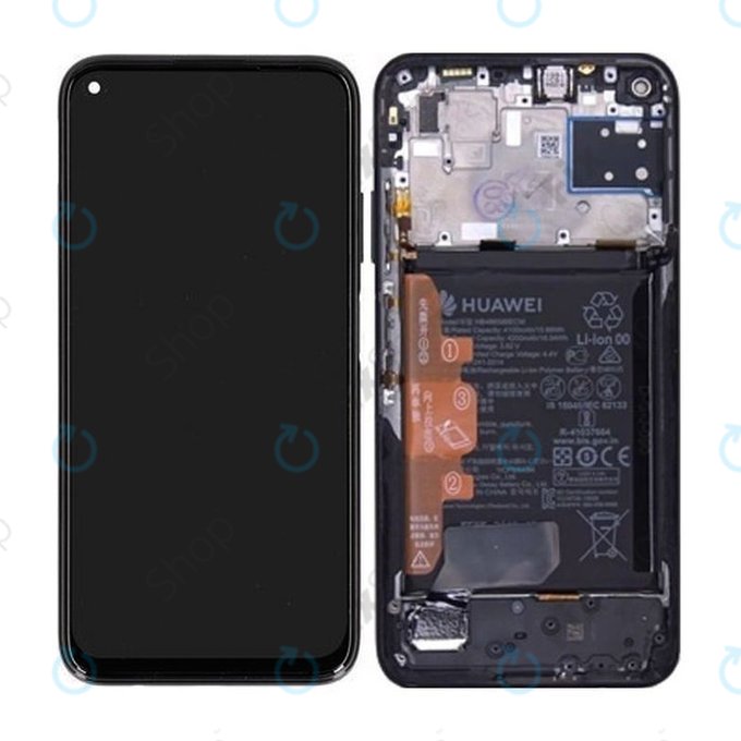 дисплей за Huawei P40 lite, Тъчскрийн и рамка с батерия, 02353KFU, Midnight Black, Genuine Service Pack