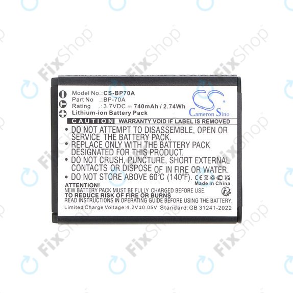 Батерия за Samsung ES, ST, 740mAh, Li-Ion, 3.7V, BP-70A, HQ