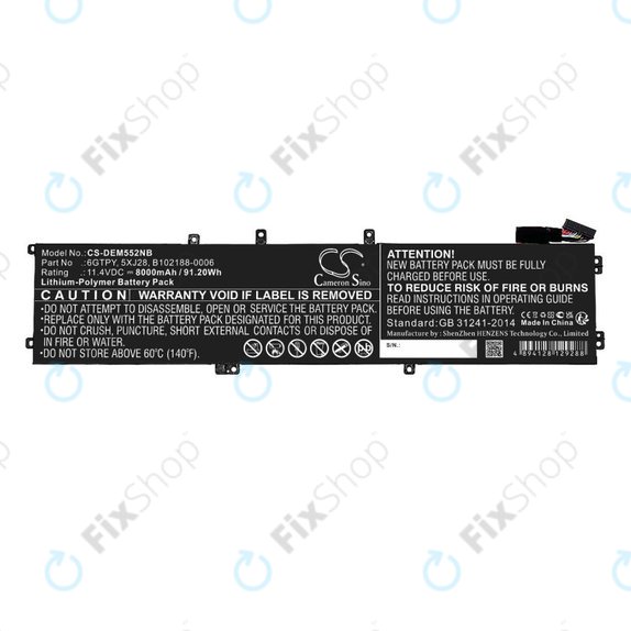 Батерия за Dell XPS 15, Dell Precision 9560, 9570, 8000mAh, Li-Pol, 11.4V, 6GTPY, HQ