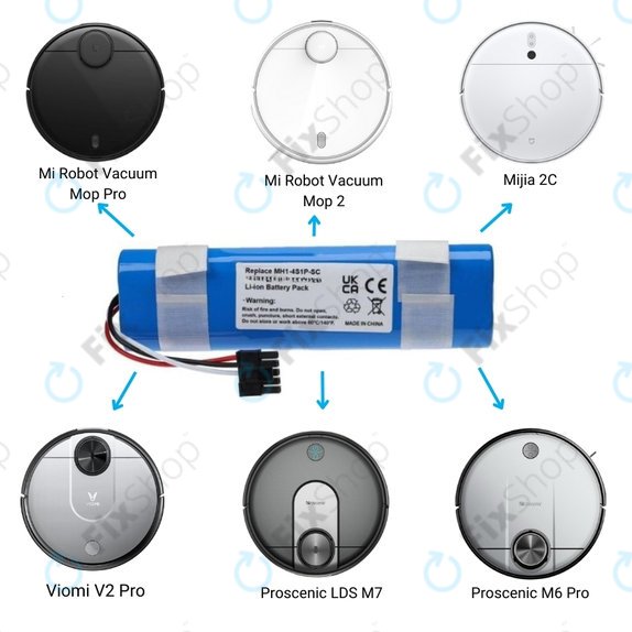 Батерия за Xiaomi Mi Robot Vacuum Mop Pro (P), 2 (Mijia 2C), Viomi V2 Pro, Proscenic LDS M7, STYJ02YM, MH1-4S1P-SC, Li-Ion 14.8V 3400mAh