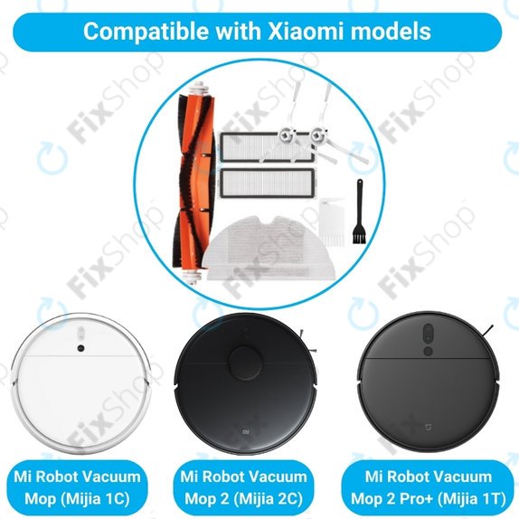 Стандартен комплект за Xiaomi Mi Robot Vacuum Mop (Mijia 1C), 2 (Mijia 2C), 2 Pro+ (Mijia 1T), бял, White